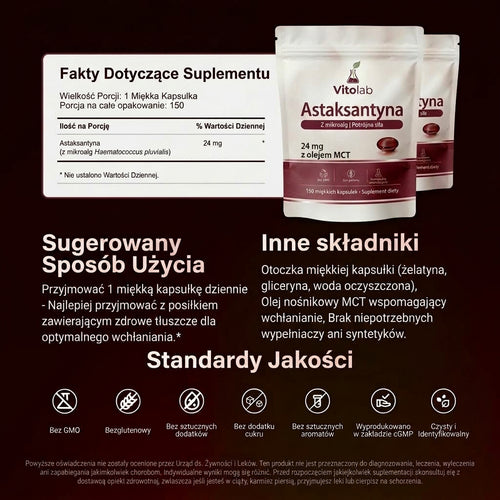 Astaksantyna VitoLab 24 mg – Kapsułki miękkie | Potrójna siła